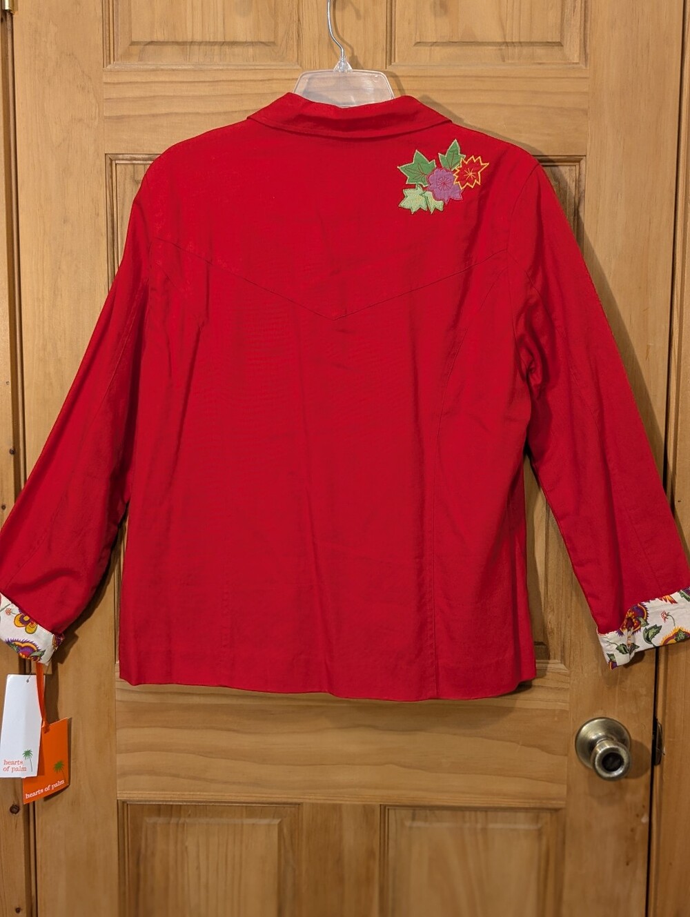 NWT Hearts Of Palm Blazer Jacket Embroidered Tropical Floral Red Sz 14 Beach VTG - Picture 6 of 14